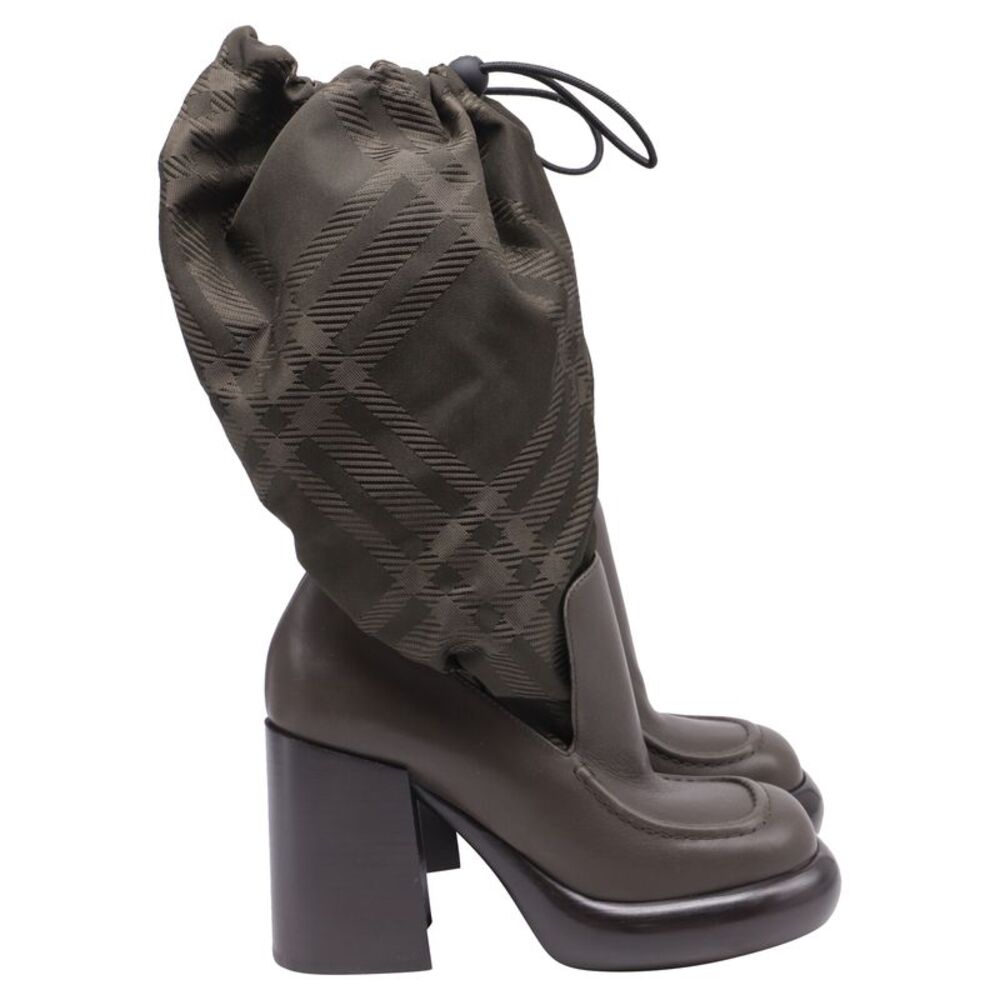 Burberry Nylon Blend Wedge Boots In Brown Leather